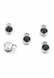 Metalen hangers/bedels met strass 9x6mm zwart