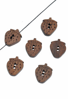 Houten knoopjes aardbei 15x19mm (per stuk)
