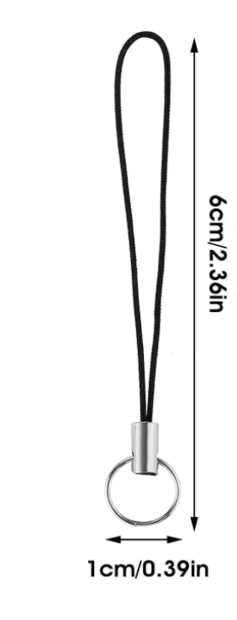 Telefoonkoordje zwart 6cm met ring per 10st